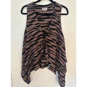 Odile Size Small Open Front Zebra Tie Cardigan with Raw edge handkerchief hem